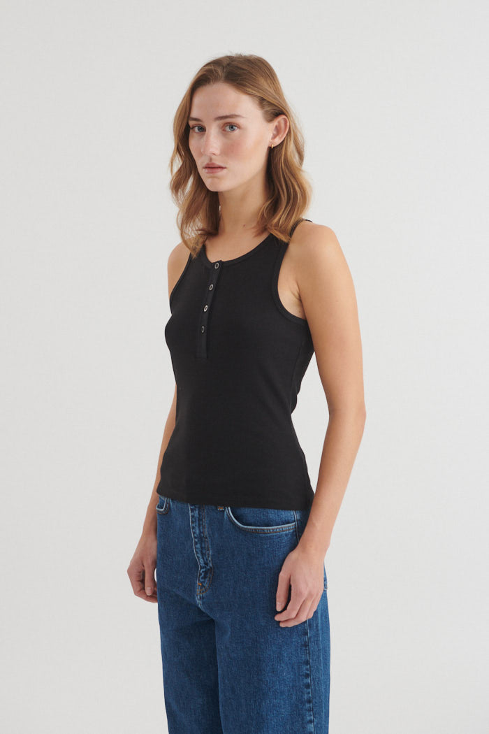 Basic Apparel Ludmilla Granddad Tank Toppe 001 Black